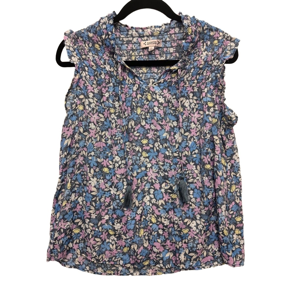 Nanette Lepore Floral Baby Doll Blouse Smocked Shirt‎ Size Small